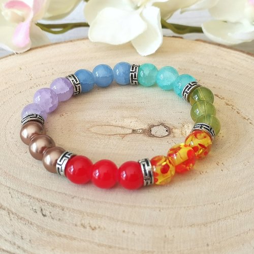 Bracelet fil élastique perles en verre multicolores