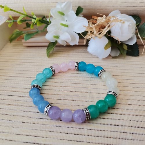 Bracelet fil élastique perles en verre multicolore