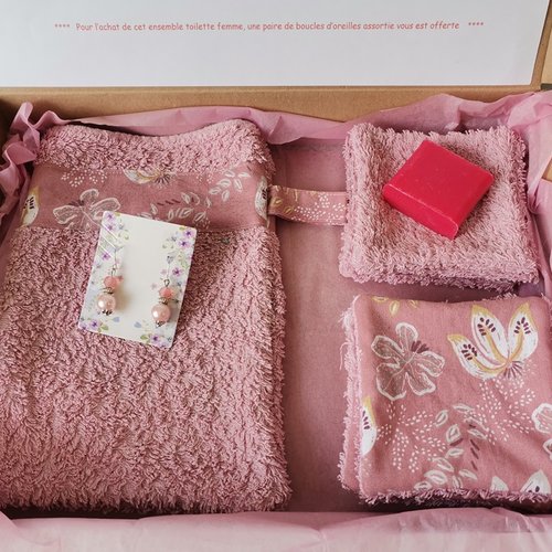 Box gant de toilette et 10 lingettes couleur vieux rose