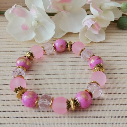 Bracelet fil élastique perles jade rose