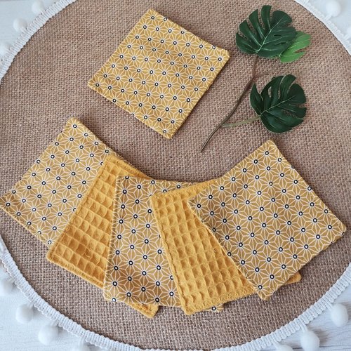 Lot de 8 lingettes démaquillantes coton imprimé et nid d'abeilles