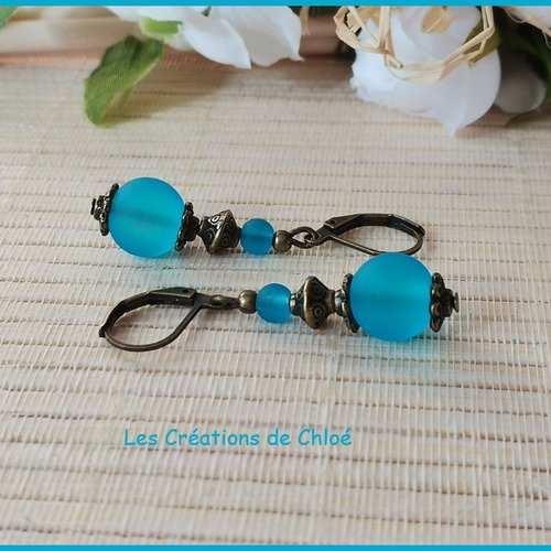 Boucles d'oreilles bleu et bronze