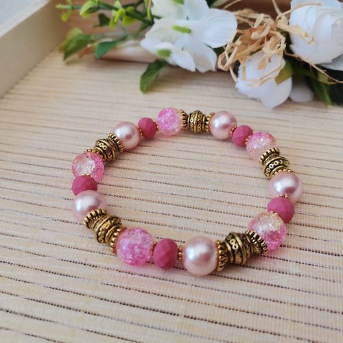 Bracelet perles en verre roses