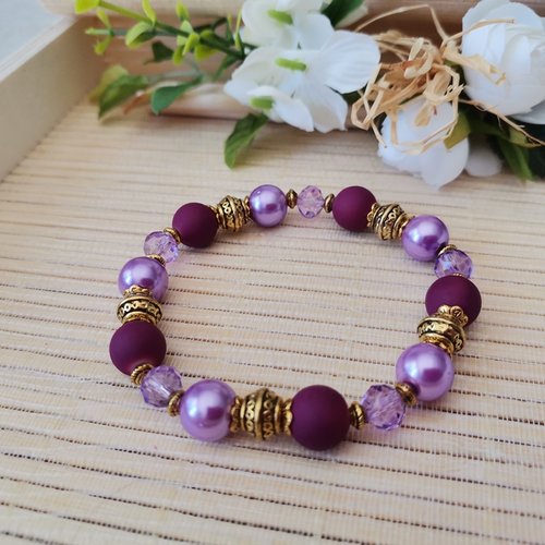 Bracelet perles en verre lilas et violette