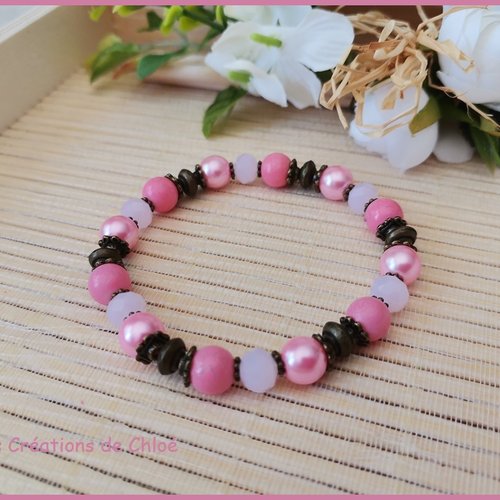 Bracelet perles en verre rose