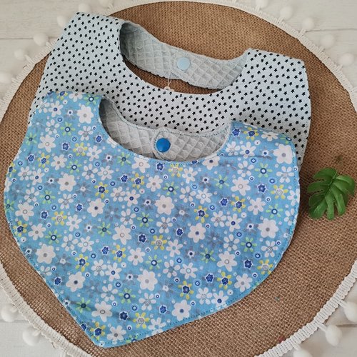 Lot de 2 bavoirs bébé coton ton bleu