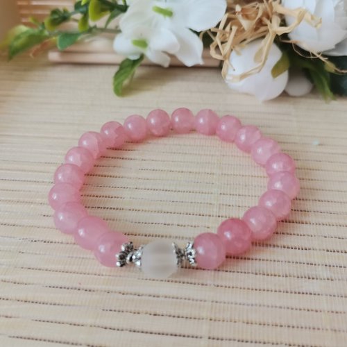 Bracelet perles en verre rose et blanche