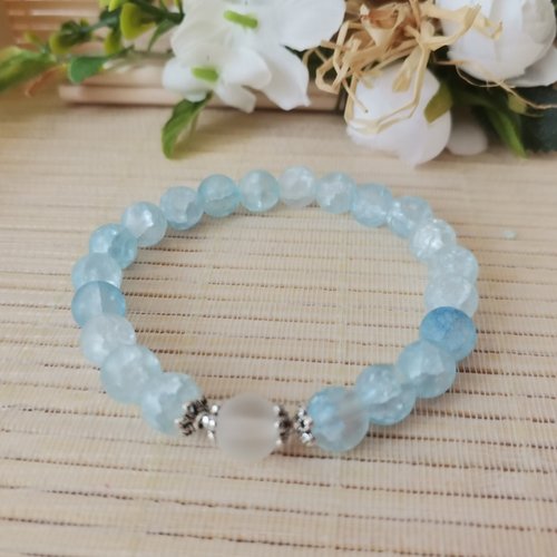 Bracelet perles en verre bleu et blanche