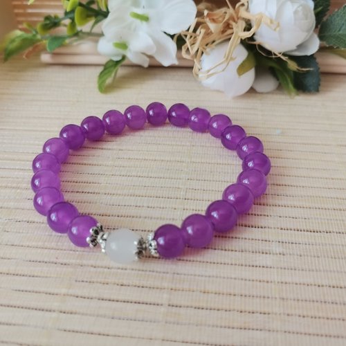 Bracelet perles en verre violet et blanche