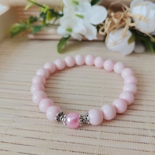 Bracelet perles en verre rose