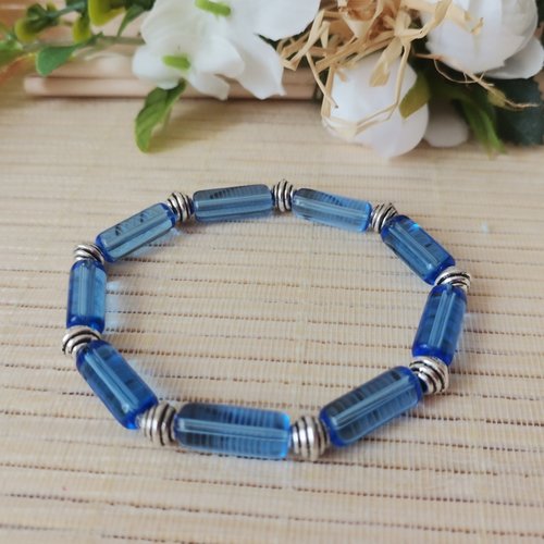 Bracelet perles en verre tube bleu