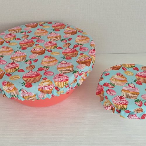 Lot de 2 charlottes alimentaires coton motif gâteaux