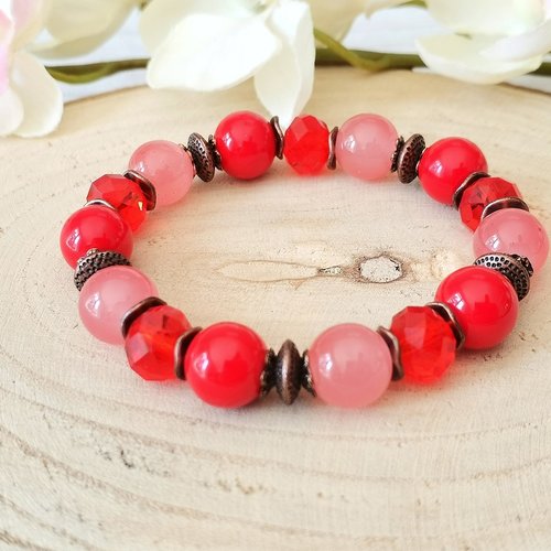 Bracelet fil élastique perles en verre rouge