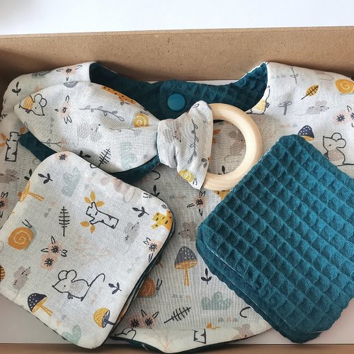 Coffret naissance/box naissance turquoise/animaux