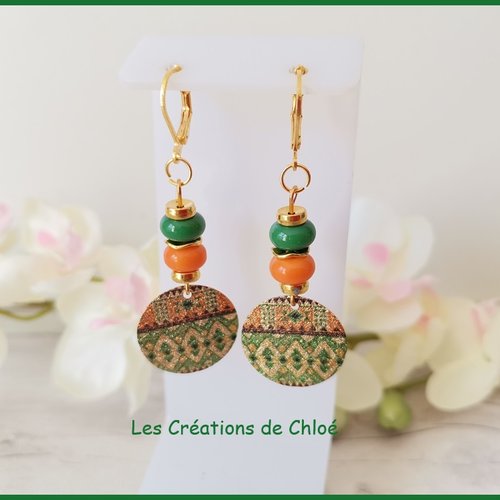 Boucles d'oreilles pendentif et perles en verre bicolore