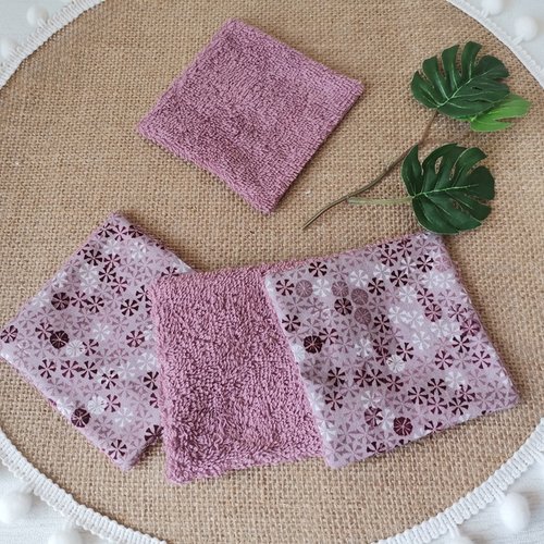 Lot de 4 lingettes démaquillantes coton imprimé et éponge