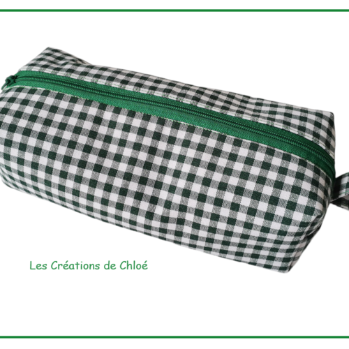 Trousse fourre tout double entoilage vichy vert