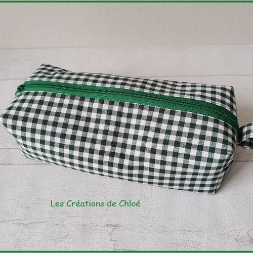 Trousse fourre tout double entoilage vichy vert