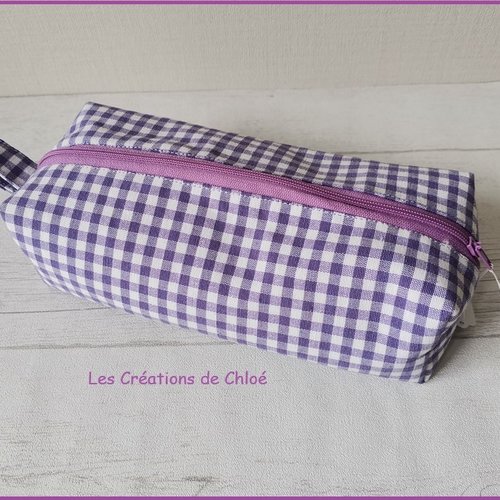 Trousse fourre tout double entoilage vichy violet