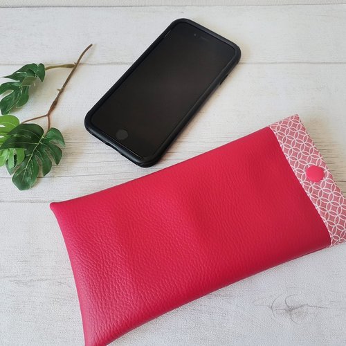 Etui simili cuir rouge et coton pour téléphone portable