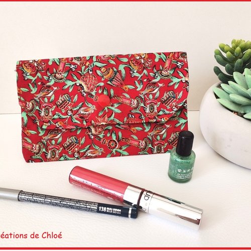 Petite pochette femme tissus rouge à motif