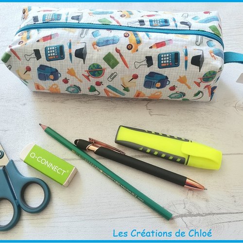 Trousse écolier motifs fournitures scolaires