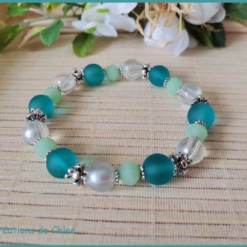 Bracelet fil élastique perles en verre turquoise