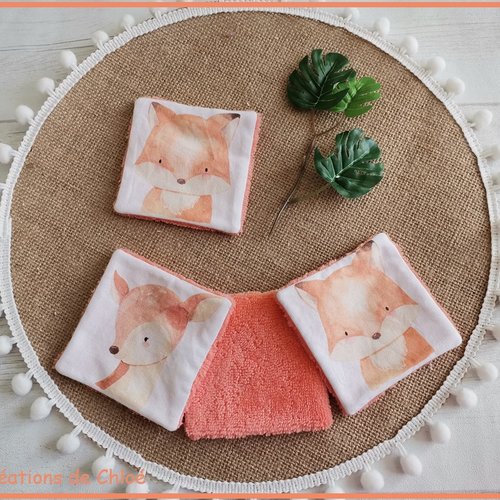 Lot de 4 lingettes bébé coton imprimé animaux