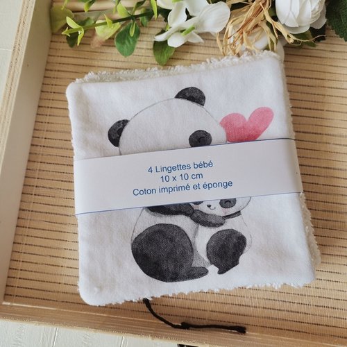 Lot de 4 lingettes bébé coton imprimé animaux