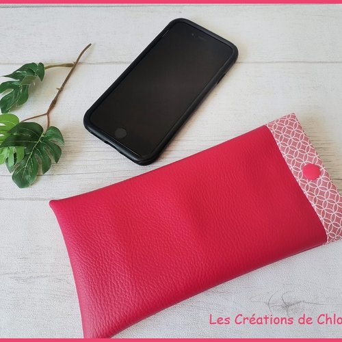 Etui simili cuir rouge et coton pour téléphone portable