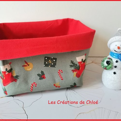 Petit panier tissu motif noël vert et rouge