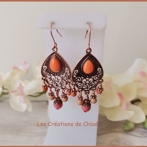 Boucles d'oreilles or rose  et pendentif