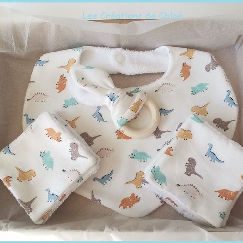 Coffret naissance/box naissance 12 lingettes blanche motifs dinosaures