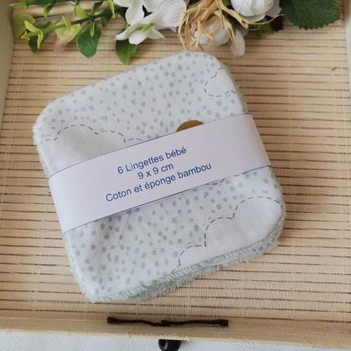 Lot de 6 lingettes lavables pour bébé coton et éponge bambou