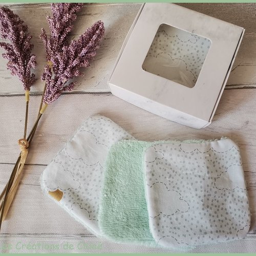 Boite de 6 lingettes lavables pour bébé coton et éponge bambou