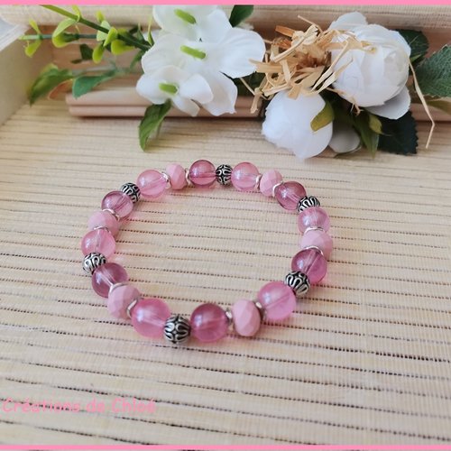 Bracelet perles en verre et à facette rose