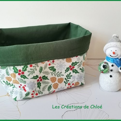 Lot de 2 petits paniers tissus motif houx blanc et vert