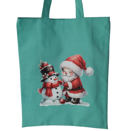 Sac tote bag de noël vert et motif bonhomme de neige