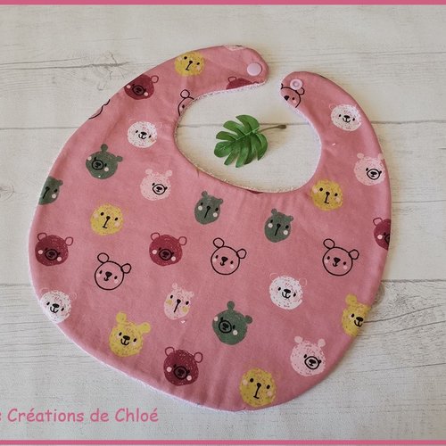 Bavoir bébé coton rose et motif animaux