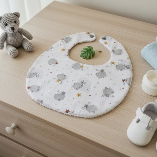 Bavoir bébé coton blanc et motif animaux