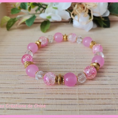 Bracelet perles jade rose