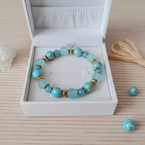 Bracelet perles jade bleu