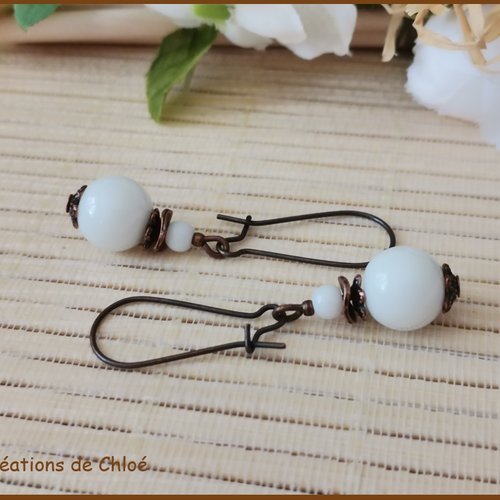 Promo -boucles d'oreilles apprêts cuivre et perles en verre blanche