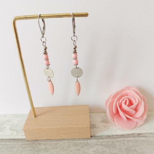 Boucles d'oreilles acier inoxydable pendentif émail goutte