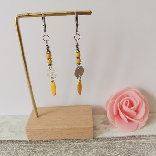 Boucles d'oreilles acier inoxydable pendentif émail goutte