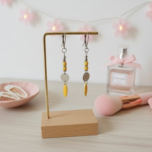 Boucles d'oreilles acier inoxydable pendentif émail goutte