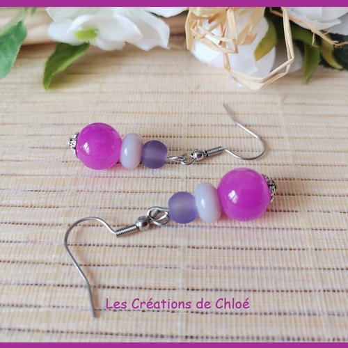 Boucles d'oreilles acier inoxydable et perles en verre