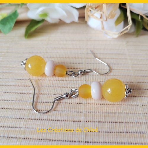 Boucles d'oreilles acier inoxydable et perles en verre