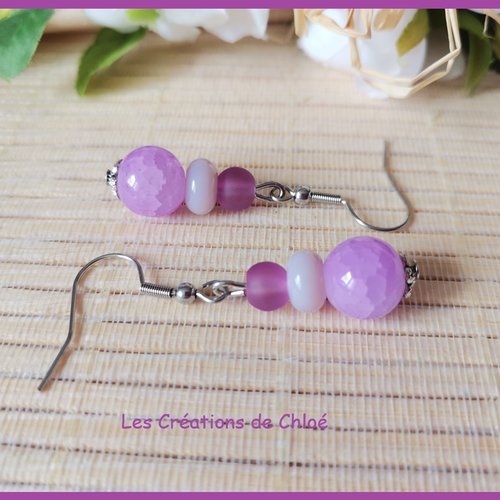 Boucles d'oreilles acier inoxydable et perles en verre