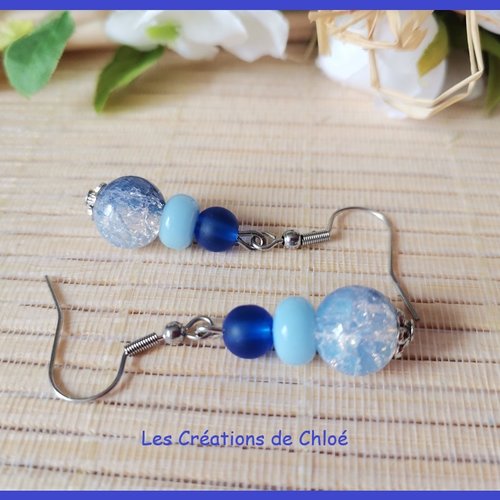 Boucles d'oreilles acier inoxydable et perles en verre